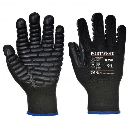 Guantes de seguridad anti vibración poliéster/caucho