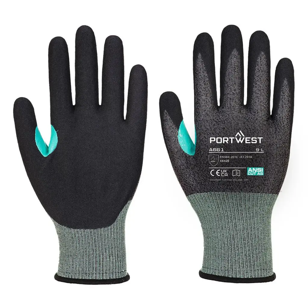 Guantes de seguridad anti corte A5 poliéster/nitrilo arenoso