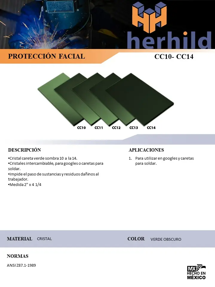 Cristal para careta de soldador sombra verde