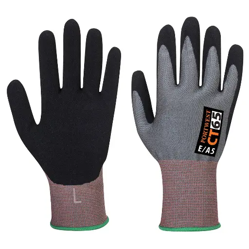 Guantes de seguridad anti corte A5 de poliéster/nitrilo arenoso