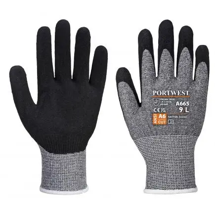 Guantes de seguridad anti corte A6 poliéster/nitrilo arenoso 