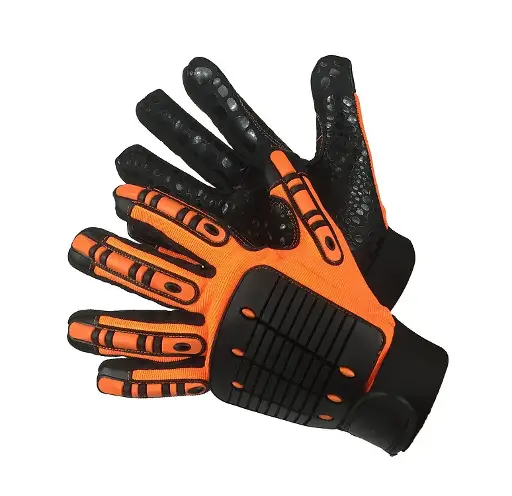 Guantes de seguridad mecánico y antivibración con cuero sintético/puntos de silicona