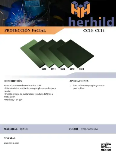 Cristal para careta de soldador sombra verde